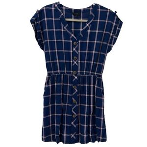 Mine Women’s Short Sleeve Window Pane Shirt‎ Dress  Sz  M